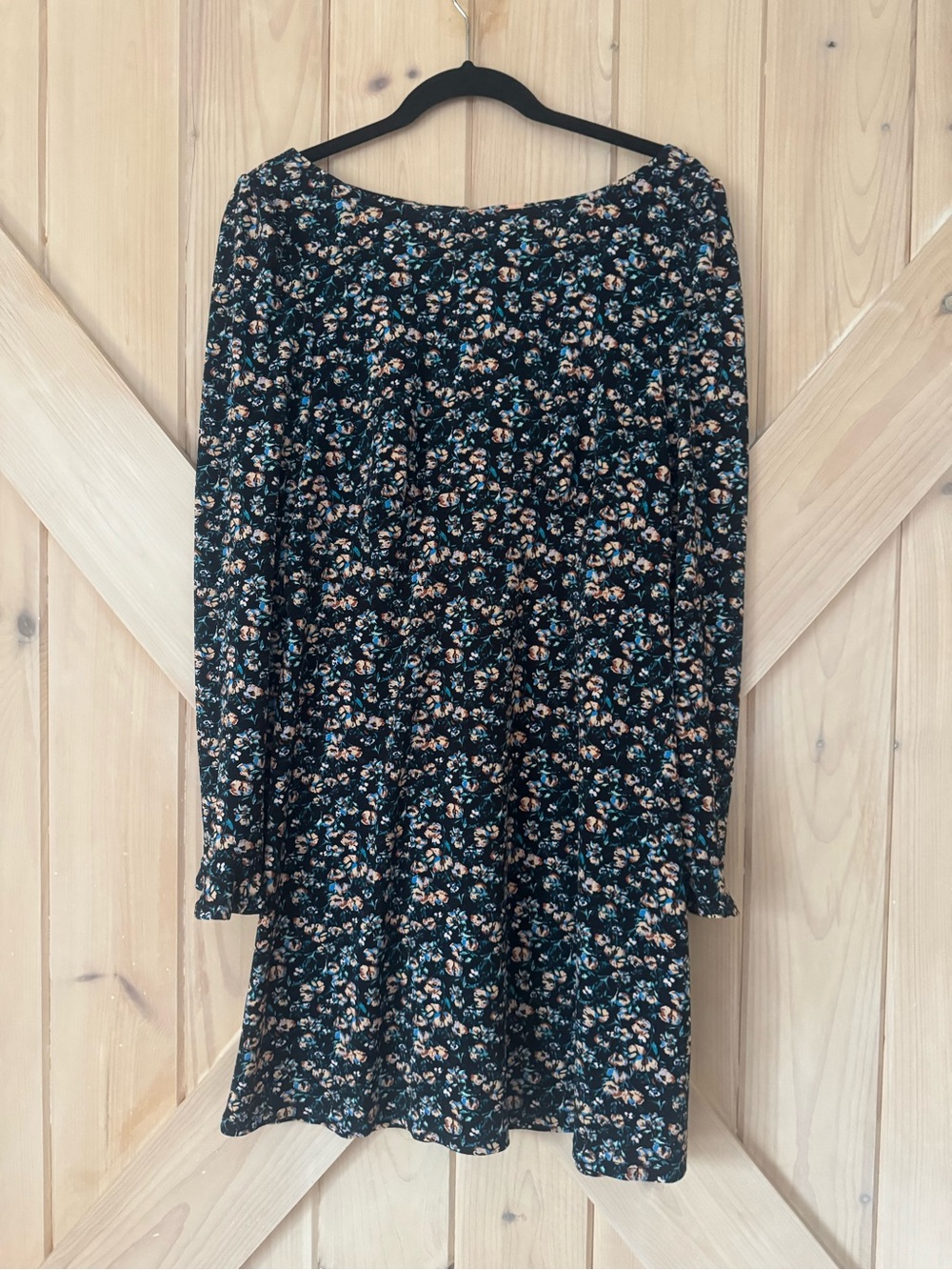 Free People Black Floral Long Sleeve Fit & Flare Dress Size M